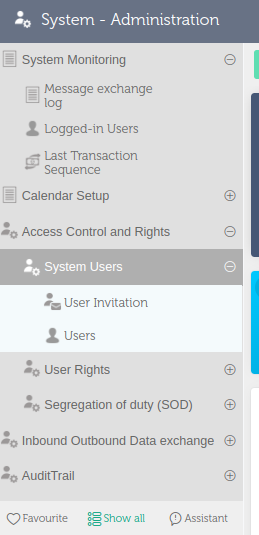 user invitation page in vision erp